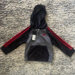 NWT Adidas Toddler 2T Black and Red Zip Up Hoodie
